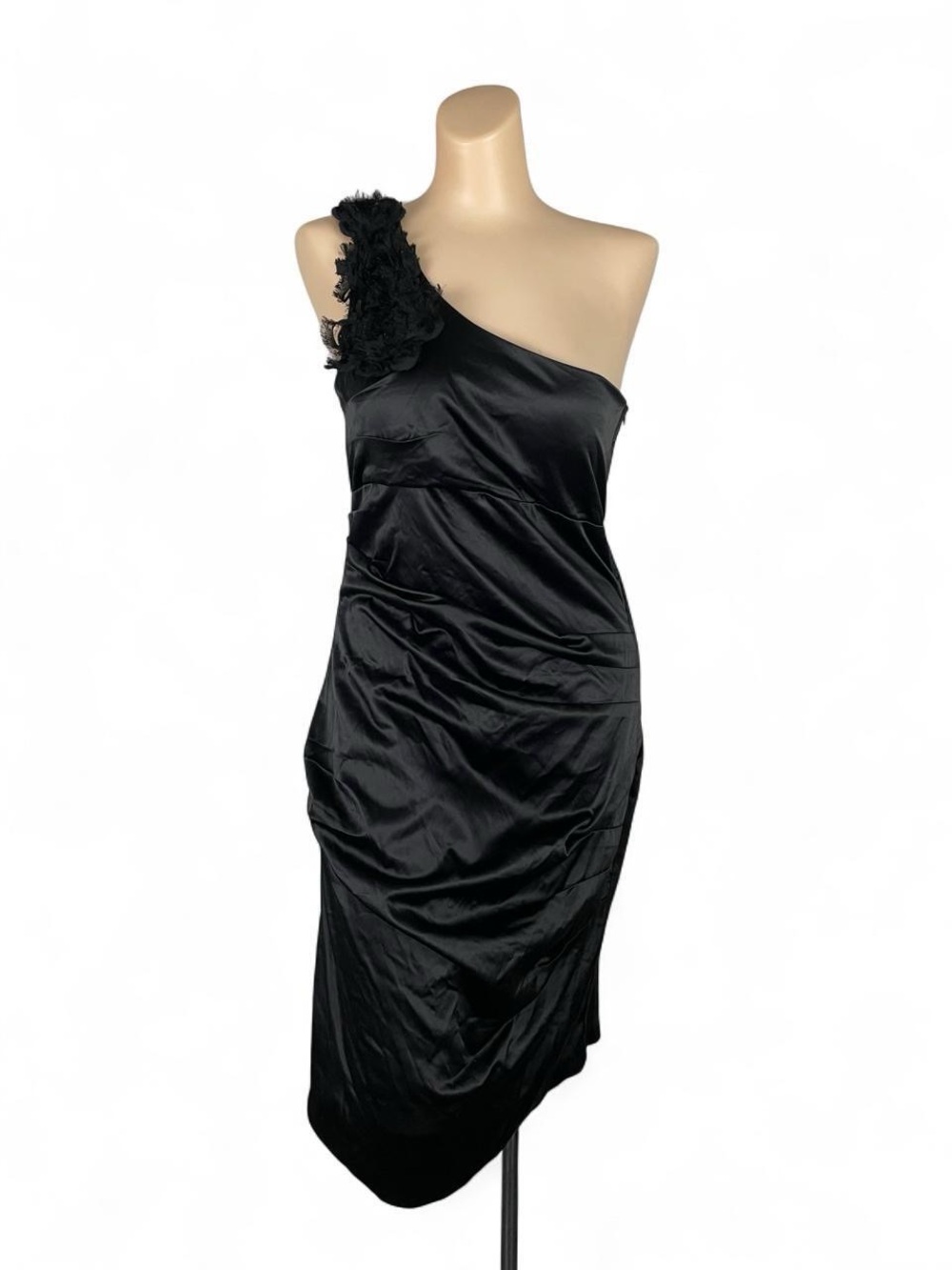 Ruby Rox One-Shoulder Black Dress with Floral Shoulder